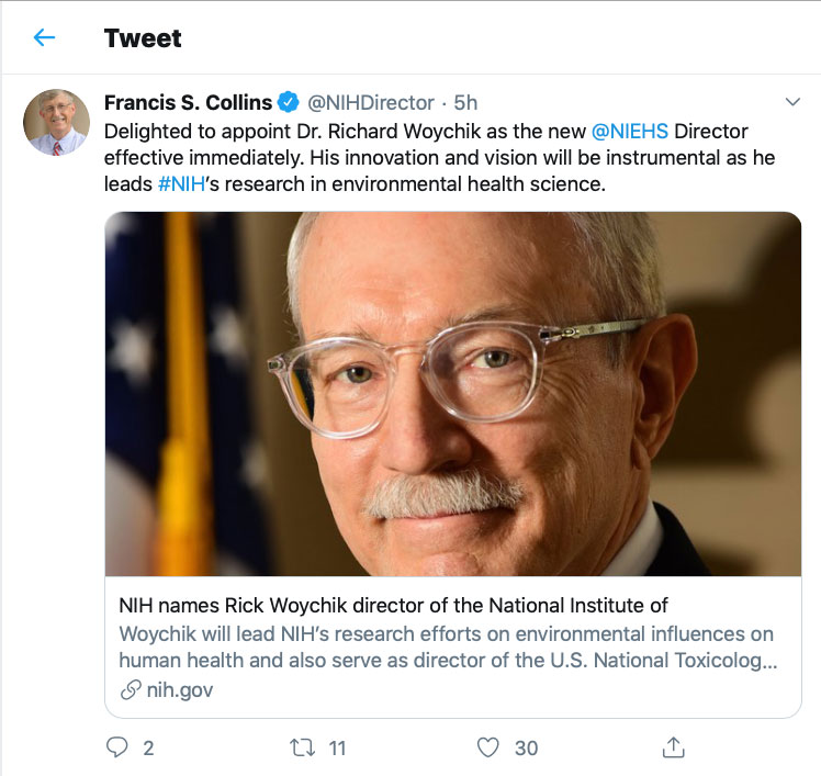 NIH names Rick Woychik director of NIEHS